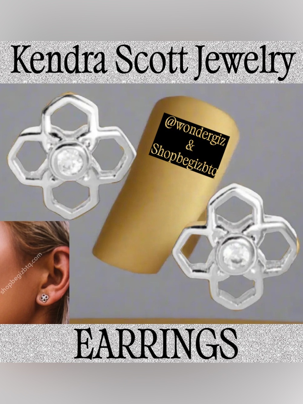 Kendra Scott Authentic Stud Earrings in Silver With Cubic Zirconia